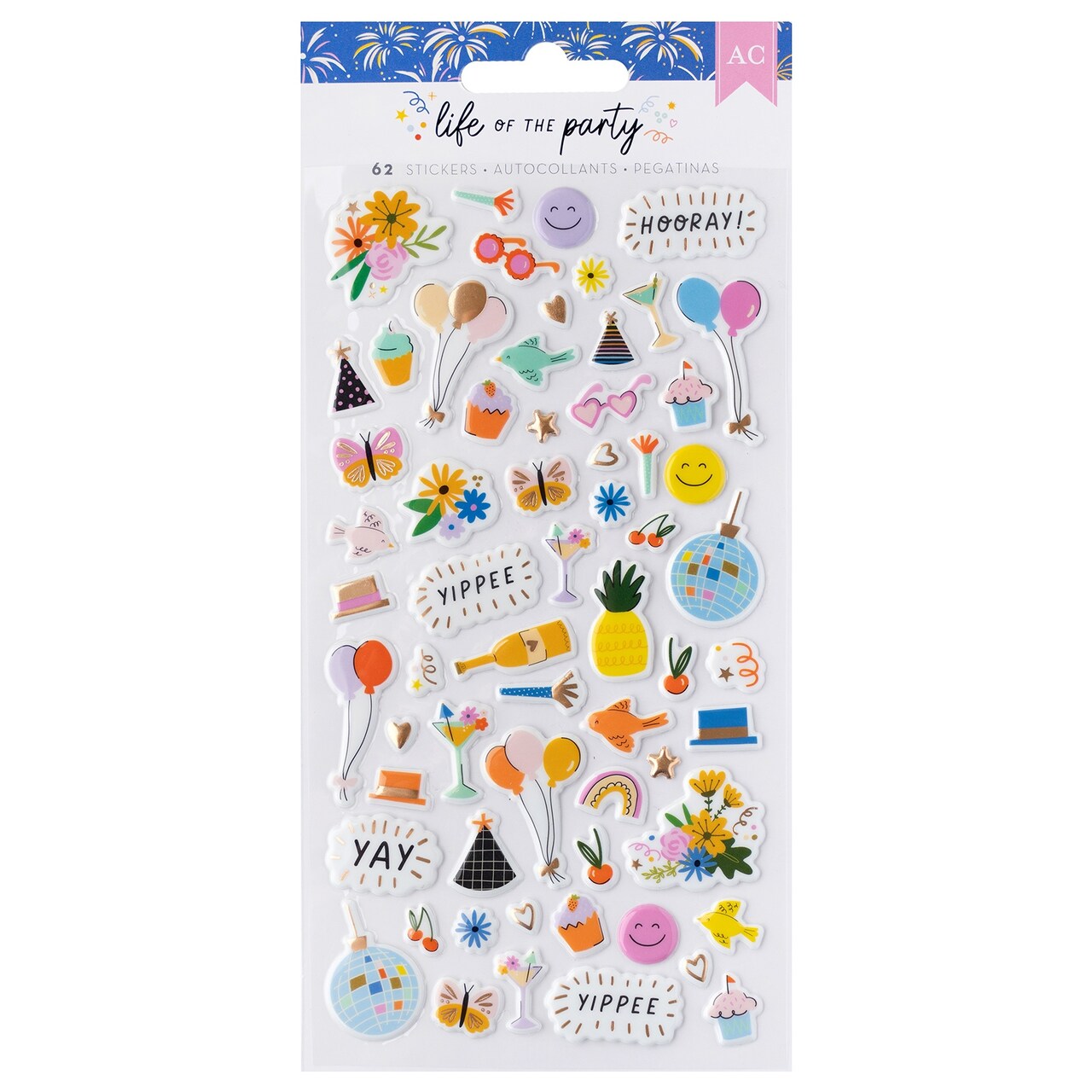 American Crafts Life Of The Party Puffy Stickers 62/Pkg-Gold Foil Icons